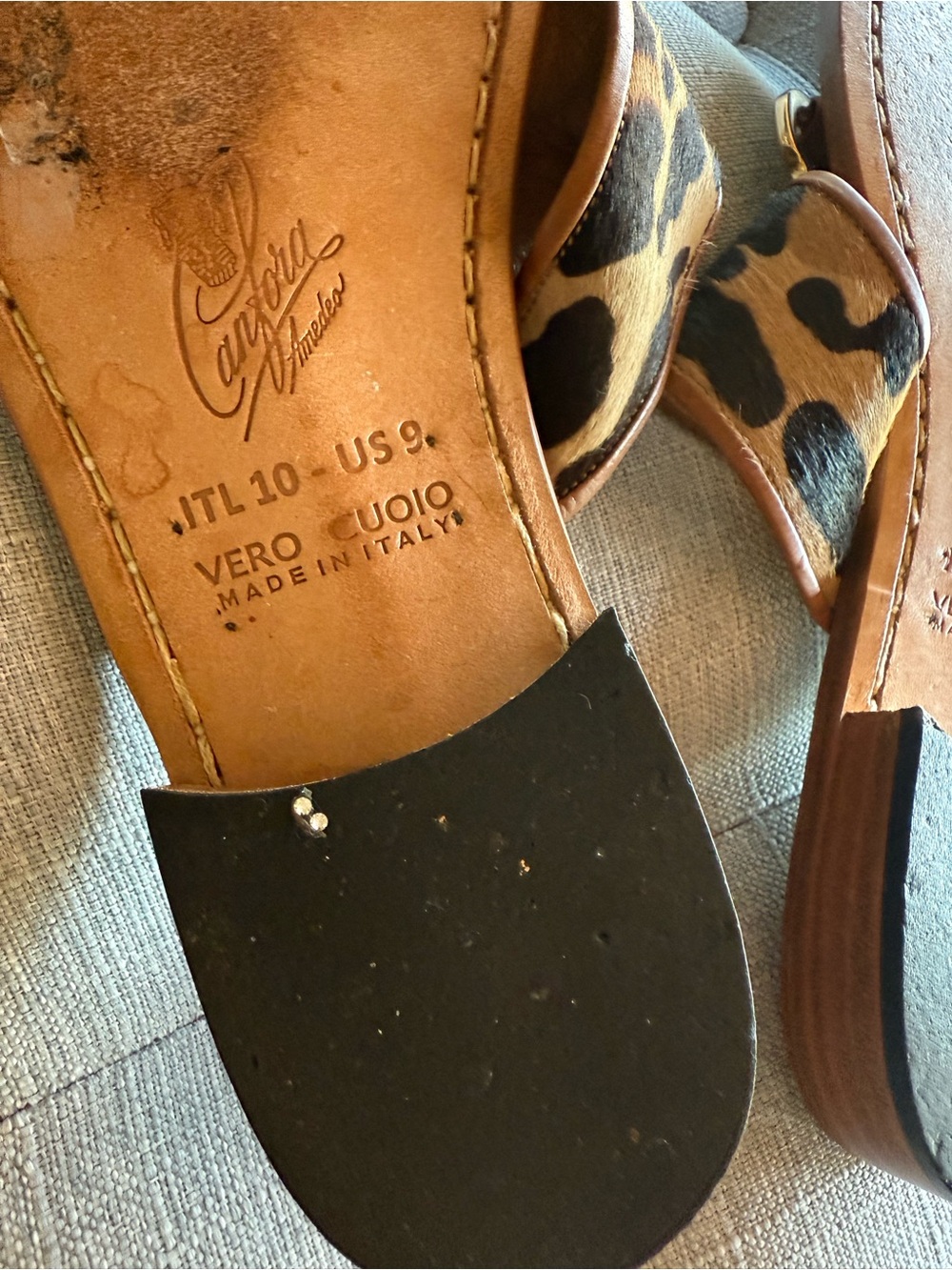Vero Cuoio Leopard Print Toe-Loop Sandals with Gold Buckle - Picture 4 of 9